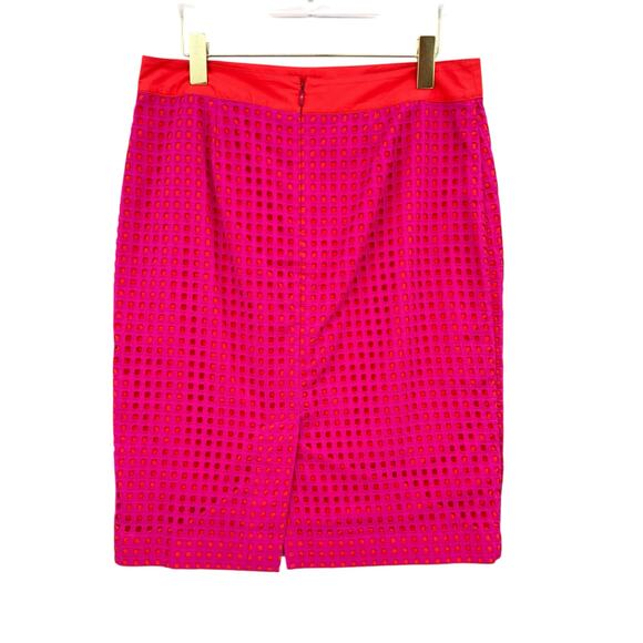 Talbots Fuchsia Pink Eyelet Orange Contrast Lining Cotton High Rise Pencil Skirt - Picture 3 of 9